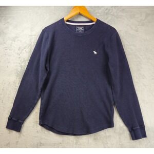 Vintage Y2K Abercrombie & Fitch Thermal Shirt Mens Medium Navy Waffle Knit Logo